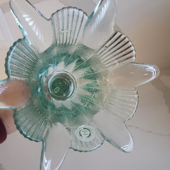 Gorgeous Tall Green Glass Candle Holder / Trinket Dish Handmade Recycled Glass - Picture 8 of 9